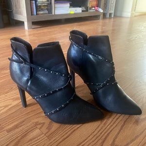Strappy leather stud booties